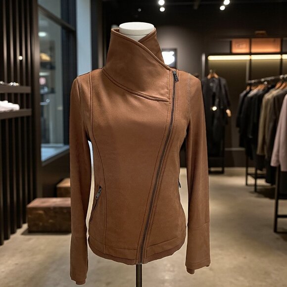 Dance And Marvel Moto Jacket Small Brown Asymmetrical Zip Fall Winter Streetwear - Picture 1 of 9